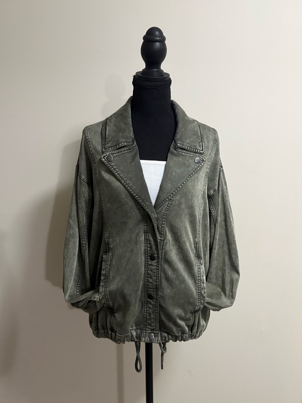 Splendid Olive Green Washed Womens Utility Moto Jacket